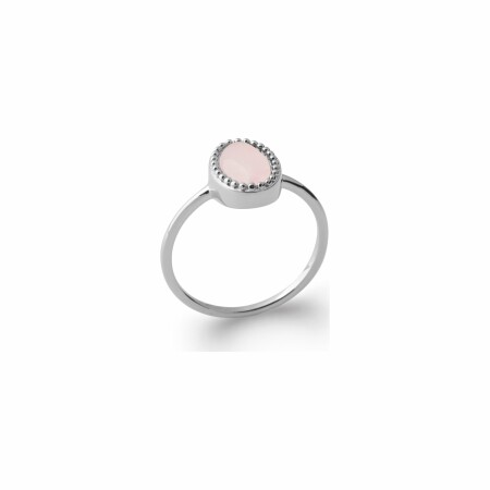 Bague en argent rhodié et quartz rose