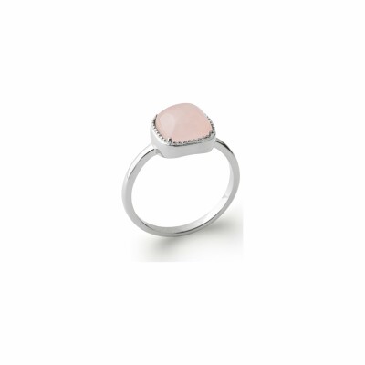 Bague en argent rhodié et quartz rose