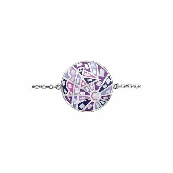 Bracelet acier motif rectangulaire stella mia dégradé de rose et violet et nacre blanche 16+3cm