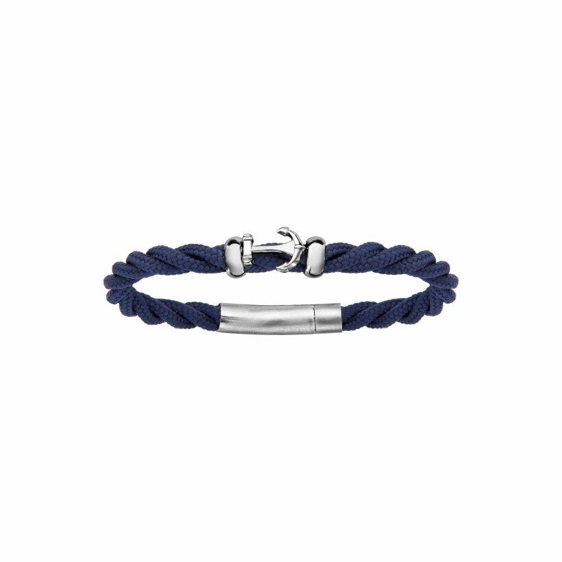 Bracelet acier et corde bleue ancre marine 20cm