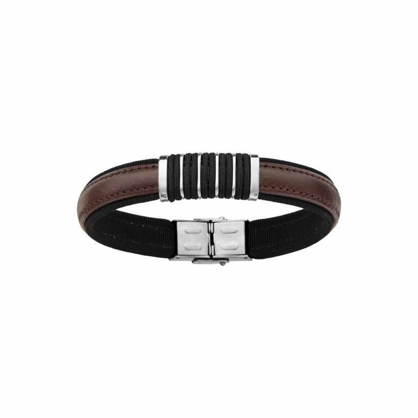 Bracelet en acier et cuir bovin marron 20cm