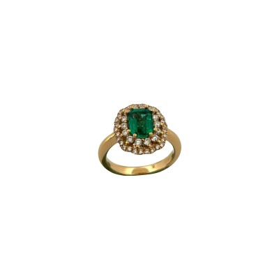 Bague en or jaune, émeraude et diamants