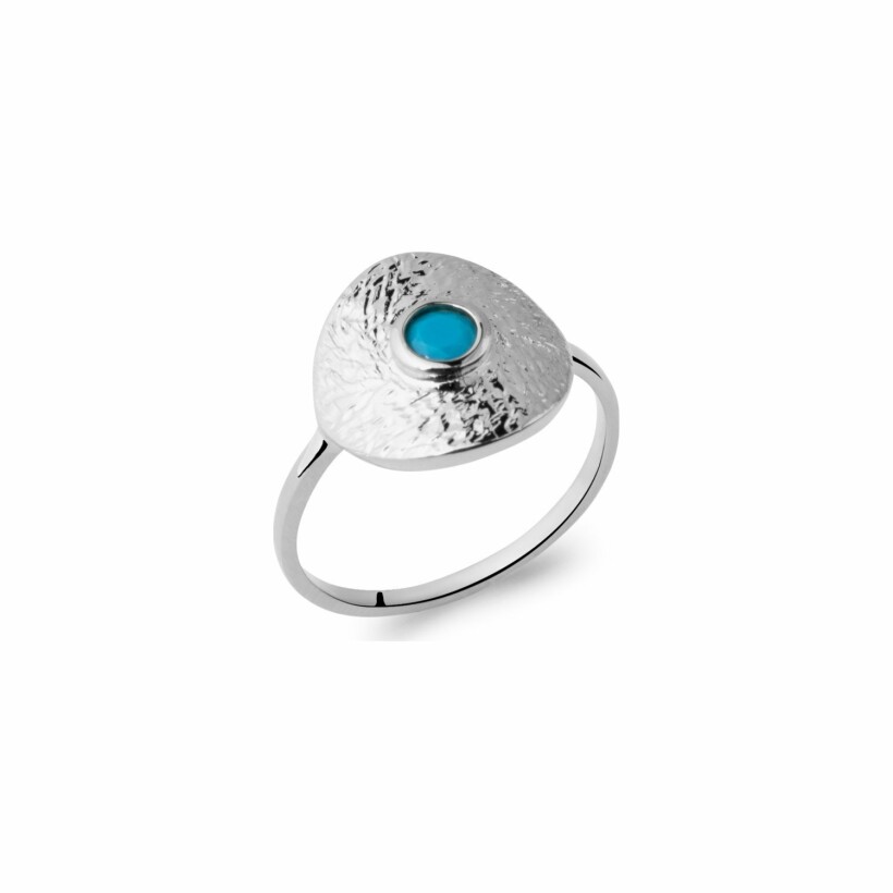 Bague en argent rhodié et pierre synthétique