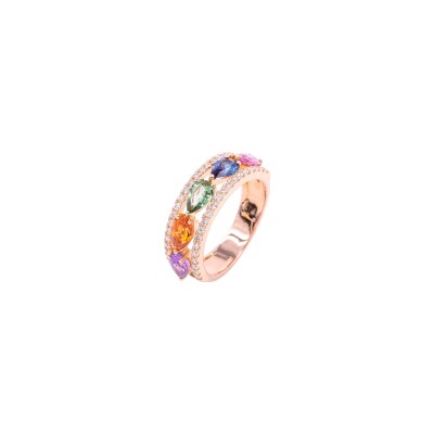 Bague Cesare Pompanon Tutti Frutti petit modèle en or rose et saphirs et diamants blancs