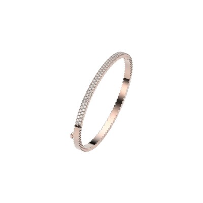 Bracelet jonc Frojo ouvrant demi pavé diamants sur 2 rangs et or rose