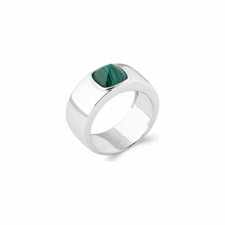 Bague en argent rhodié et malachite