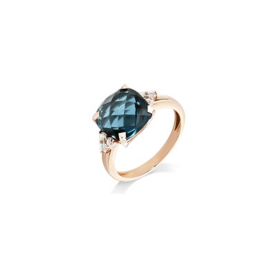 Bague Cesare Pompanon Poppy Blue en or rose, topaze Bleu London et diamants