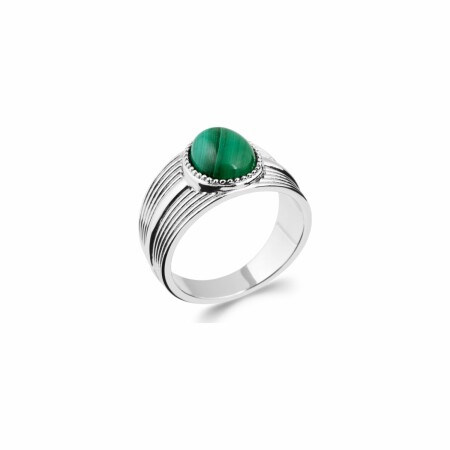 Bague en argent rhodié et malachite