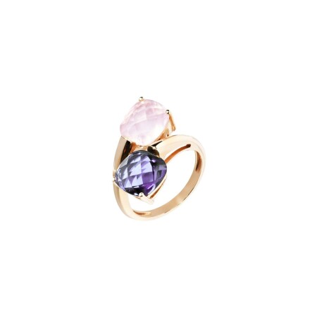 Bague Cesare Pompanon en or rose, améthyste et quartz rose