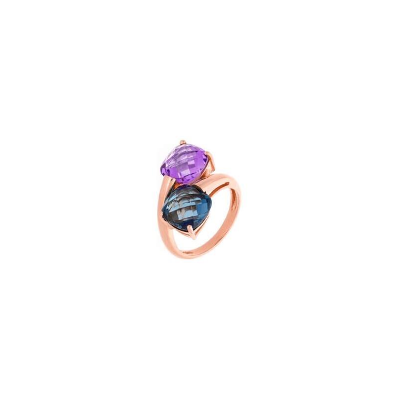 Bague Cesare Pompanon Poppy Blue en or rose, améthyste et topaze Blue London