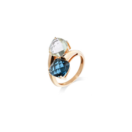 Bague Cesare Pompanon Poppy Blue duo en or rose, prasiolite et topaze London Blue