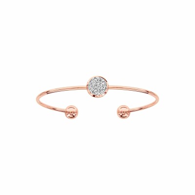 Bracelet en métal doré rose rigide ouvert avec pastille glitter blanc