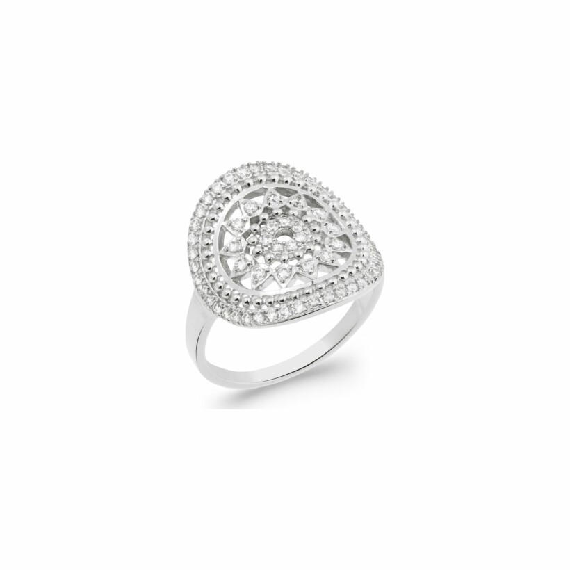 Bague en argent rhodié et oxydes de zirconium