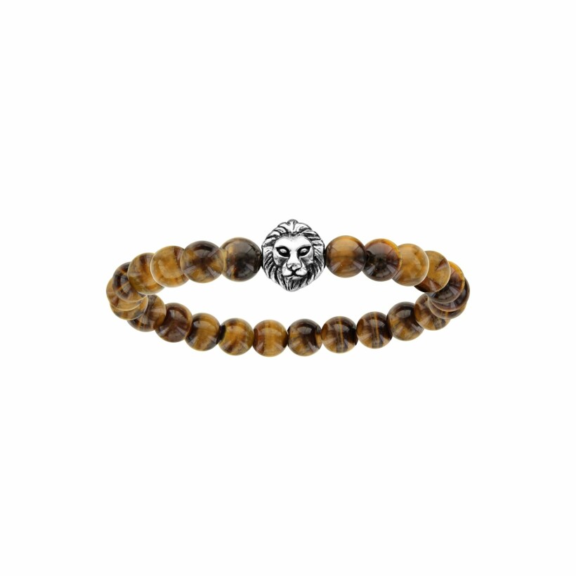 Bracelet extensible perle oeil de tigre véritable avec tête de lion