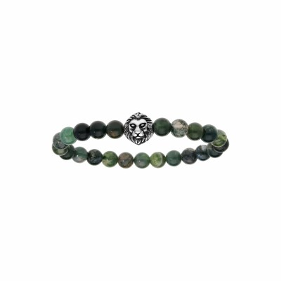 Bracelet extensible agate verte avec tête de lion