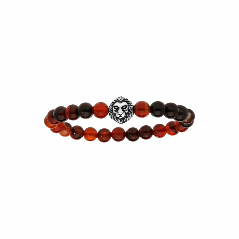 Bracelet extensible agate rouge avec tête de lion