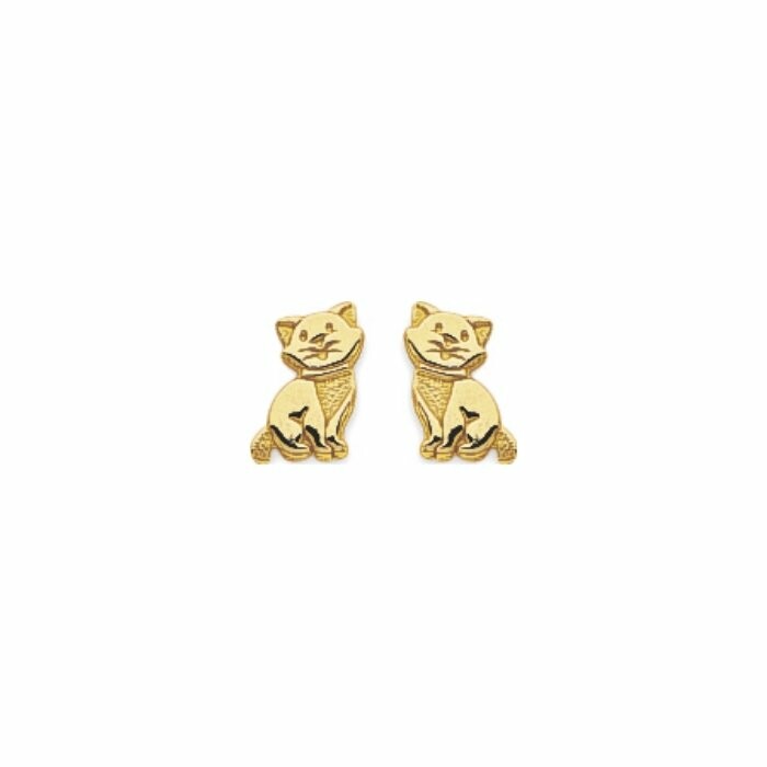 Boucles d'oreilles petit chat  en or jaune