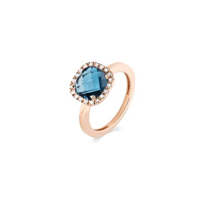 Bague Cesare Pompanon Poppy Blue en or rose, diamants et topaze london blue