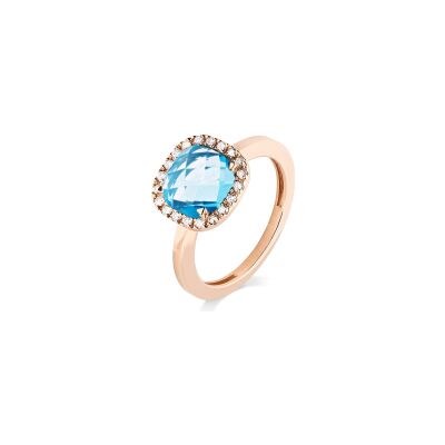 Bague Cesare Pompanon Poppy Blue en or rose, diamants et topaze swiss blue