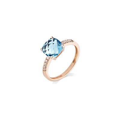 Bague Cesare Pompanon Poppy Blue en or rose, diamants et topaze swiss blue