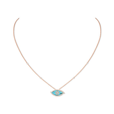 Messika Lucky Eye Color necklace, rose gold, turquoise and diamonds