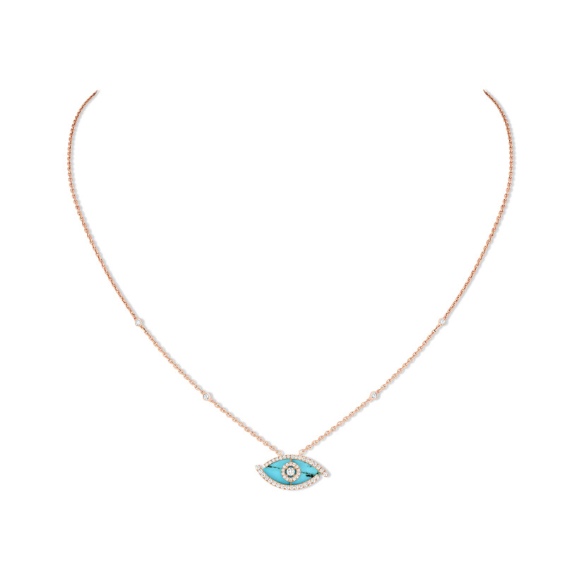 Messika Lucky Eye Color necklace, rose gold, turquoise and diamonds