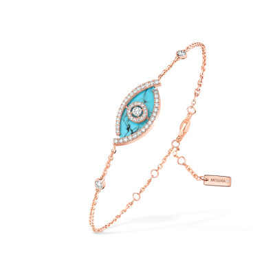 Bracelet Messika Lucky Eye Color en or rose, turquoise et diamants