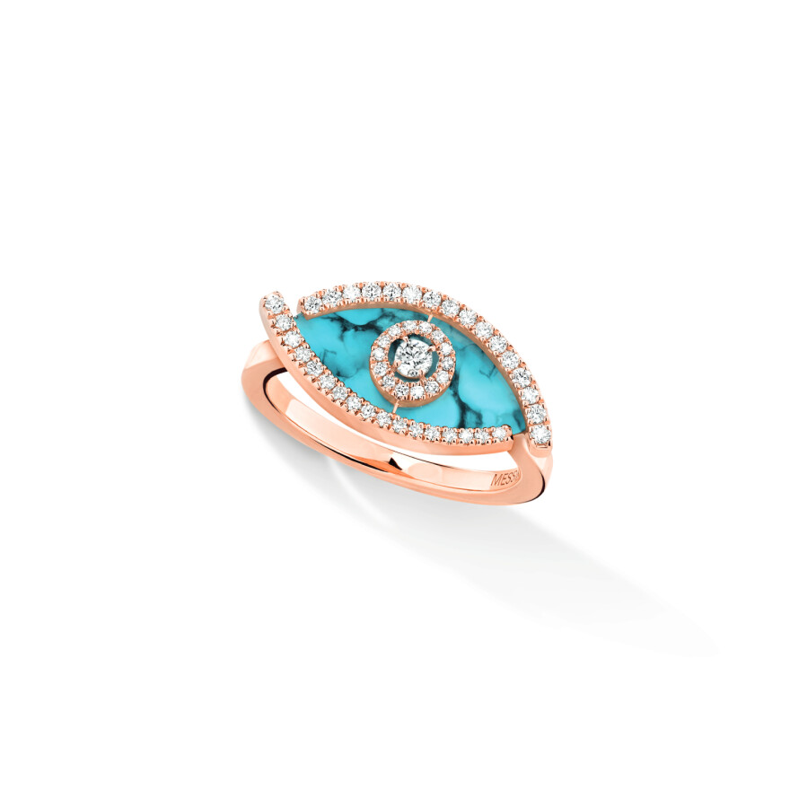 Bague Messika Lucky Eye Color en or rose, turquoise et diamants