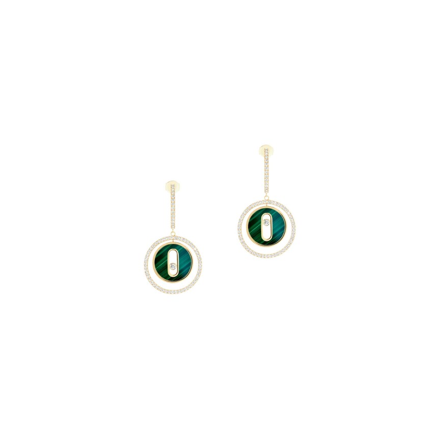 Messika Lucky Move PM earrings, yellow gold, diamonds and malachite