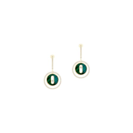 Boucles d'oreilles Messika Lucky Move PM en or jaune, diamants et malachite