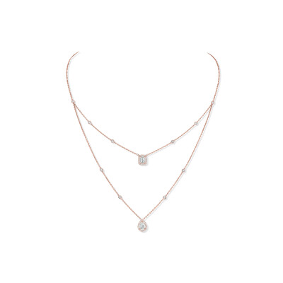 Collier Messika My Twin 2 rangs en or rose et diamants 2x0.40ct