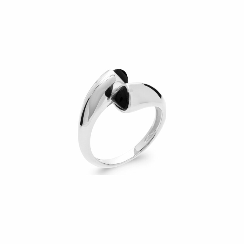 Bague en argent rhodié et agate noire