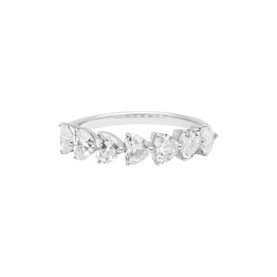 Alliance Cœur demi-tour en or blanc et diamants cœurs