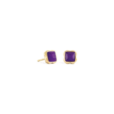Boucles d'oreilles Coeur de Lion Pierres de naissance Février en acier doré et sugilite