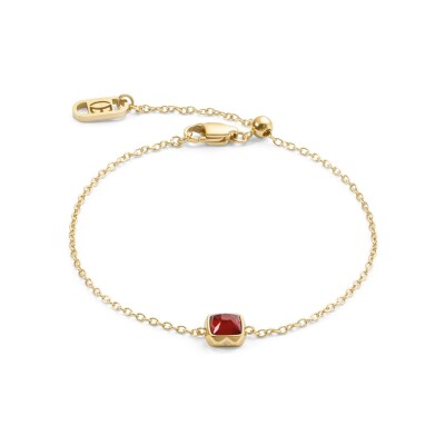 Bracelet Coeur de Lion Pierres de naissance Janvier en acier doré et agate rouge