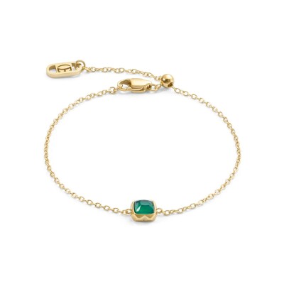 Bracelet Coeur de Lion Pierres de naissance Mai en acier doré et agate verte