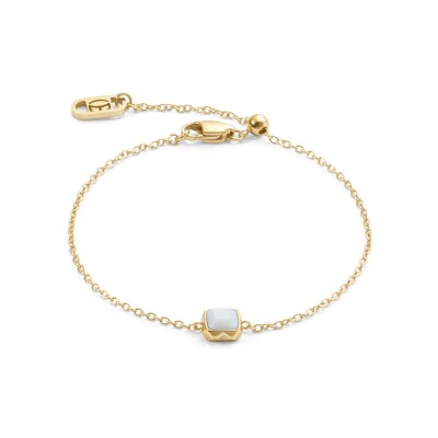 Bracelet Coeur de Lion Pierres de naissance Avril en acier doré et quartz blanc