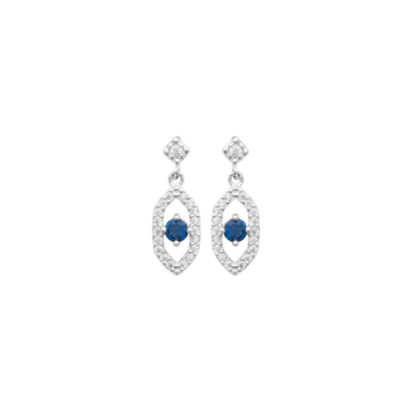 Boucles d'oreilles en argent rhodié, oxydes de zirconium et pierre de couleur