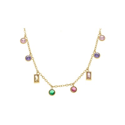 Collier acier doré oxydes multi couleurs sertis clos 40+5cm