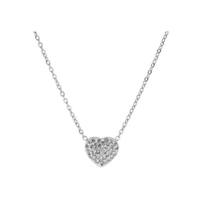 Collier acier coeur résine et strass 39+5cm