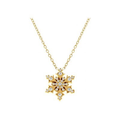 Collier acier doré flocon de neige 16mm oxyde blancs sertis 43+5cm