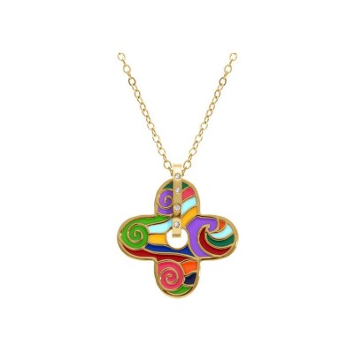 Collier acier doré stella mia forme fleur 25mm résine multi couleur 45+10cm