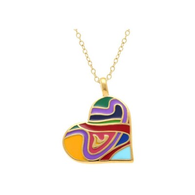 Collier acier doré stella mia forme coeur 25mm résine multi couleur 45+10cm