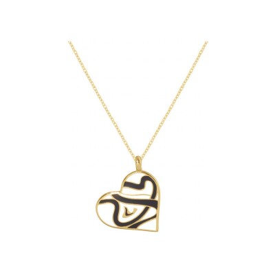 Collier acier doré stella mia forme coeur 25mm résine blanche et noire 45+10cm
