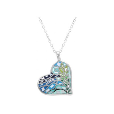 Collier acier stella mia forme coeur 25mm résine ton pastel bleu et vert 45+10cm