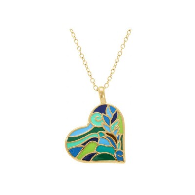 Collier acier doré stella mia forme coeur 25mm résine ton pastel bleu et vert 45+10cm