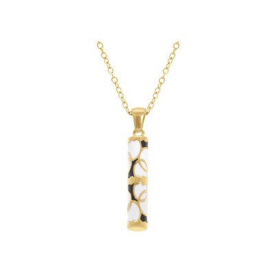 Collier acier doré stella mia forme tube 25mm x 5mm résine blanche et noire 45+10cm