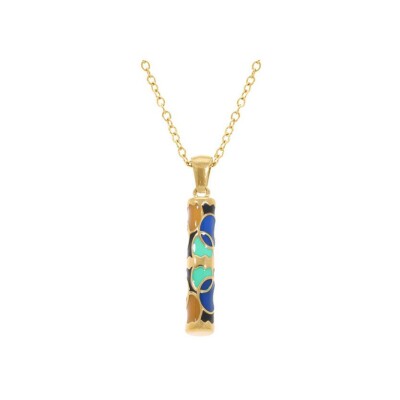Collier acier doré stella mia forme tube 25mm x 5mm motif rond résine multi couleur 45+10cm