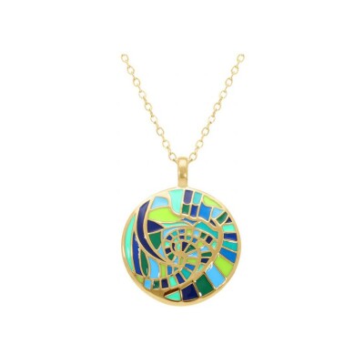 Collier acier doré stella mia rond 25mm résine bleu et vert 45+10cm