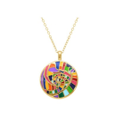 Collier acier doré stella mia rond 25mm résine multi couleur 45+10cm